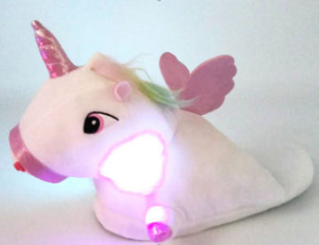 Papuci pufosi de casa in forma de unicorn cu leduri PC8A-2