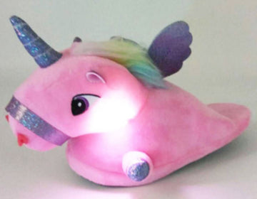 Papuci pufosi de casa in forma de unicorn cu leduri PC8A-5