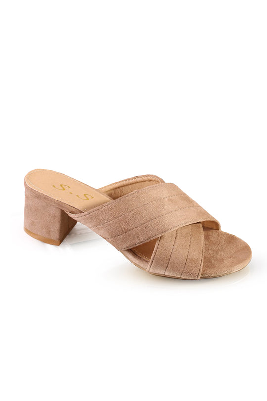 Papuci bej cu toc gros PDS103-155