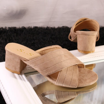 Papuci bej cu toc gros PDS103-155