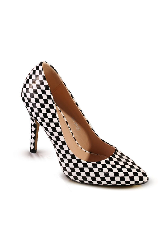 Pantofi stiletto cu imprimeu alb-negru PDS113-1122