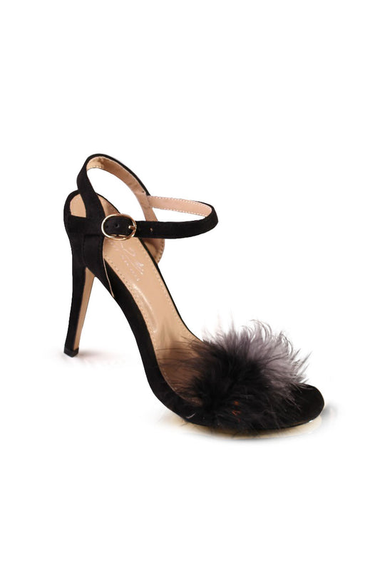 Sandale cu toc accesorizate cu puf in fata PDS72-1