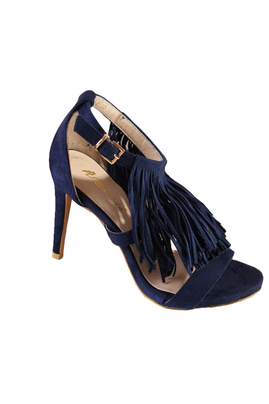 Sandale albastre cu toc si franjuri PDS94-44