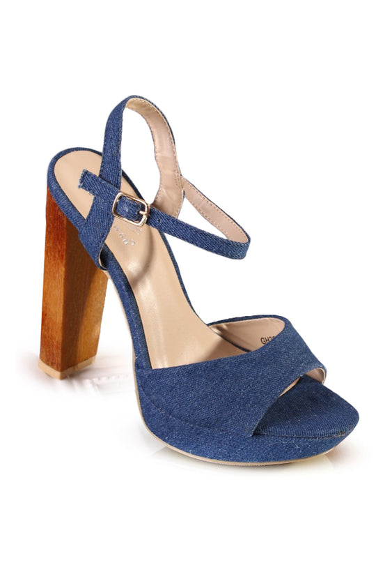 Sandale cu toc gros albastre PDS97-444