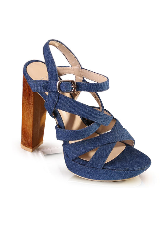 Sandale cu toc inalt gros din denim PDS99-444