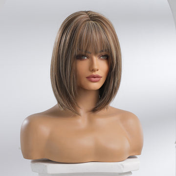 Peruca saten deschis cu suvite, tunsoare bob mediu cu breton PER101-100