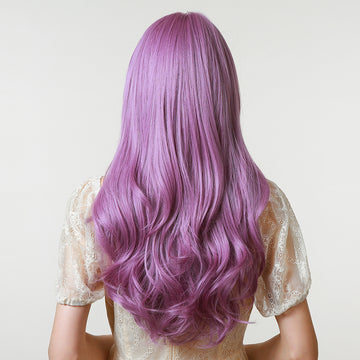 Peruca cu par lung lila, breton si usoare onduleuri la varfuri PER105-112