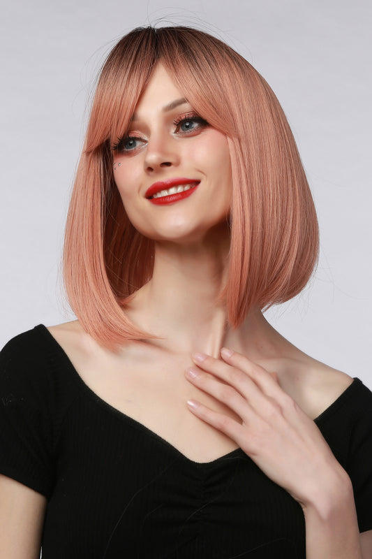 Peruca blond-roze model bob mediu cu breton PER111-100