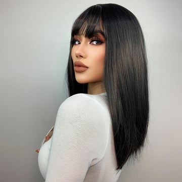 Peruca saten-inchis model bob lung cu breton PER111-1