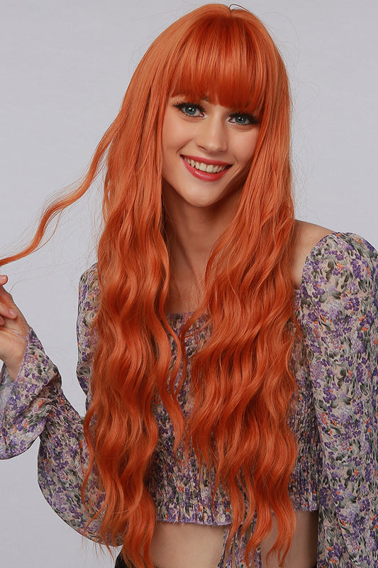 Peruca castanie cu par lung usor ondulat si breton PER112-100