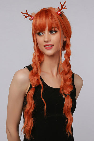 Peruca castanie cu par lung usor ondulat si breton PER112-100