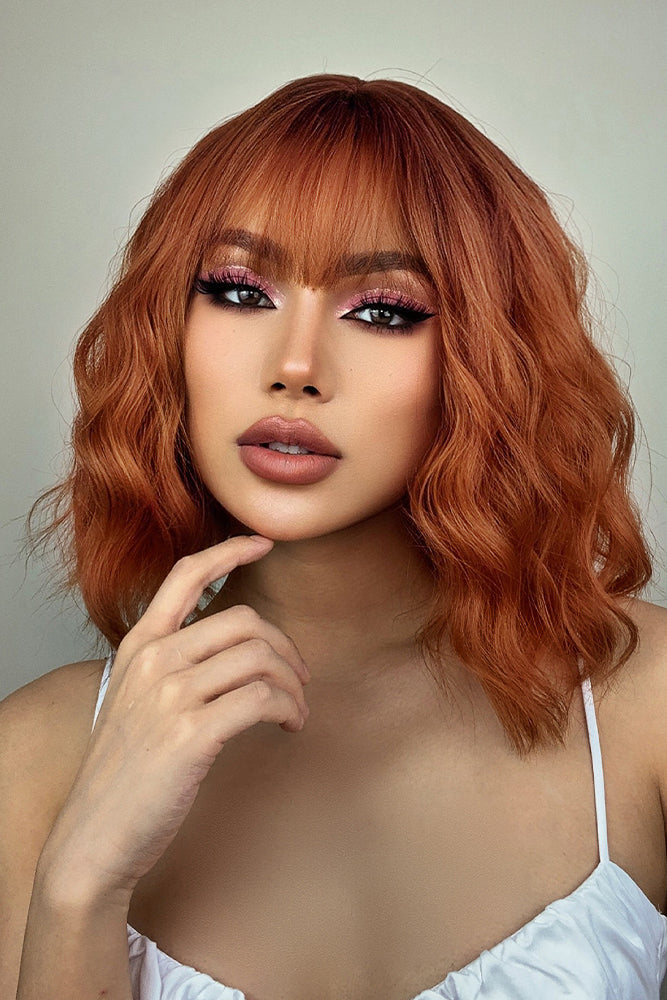 Peruca roscata ombre, usor ondulata si breton PER113-100