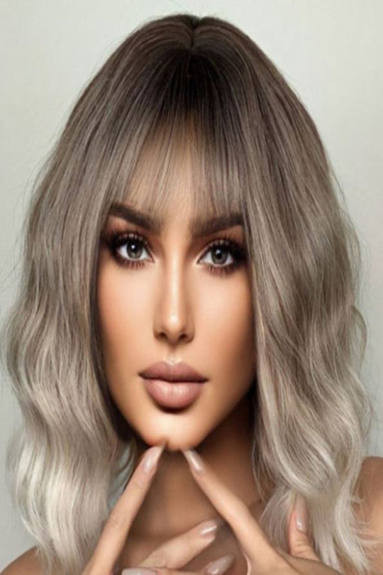 Peruca blond ombre gri, usor ondulata si breton PER113A-100