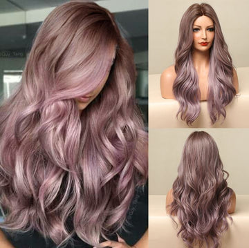 Peruca roz pamantiu cu par lung usor ondulat PER115-20