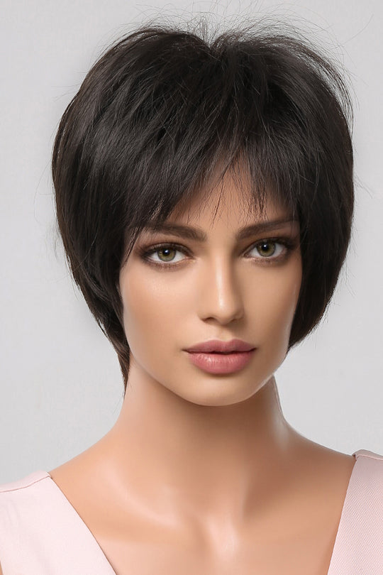 Peruca saten inchis tunsa scurt cu breton PER118-100