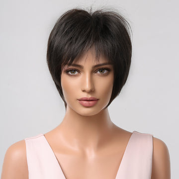 Peruca saten inchis tunsa scurt cu breton PER118-100