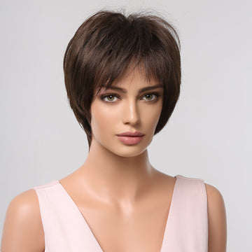 Peruca castanie tunsa scurt cu breton si suvite PER118-8899