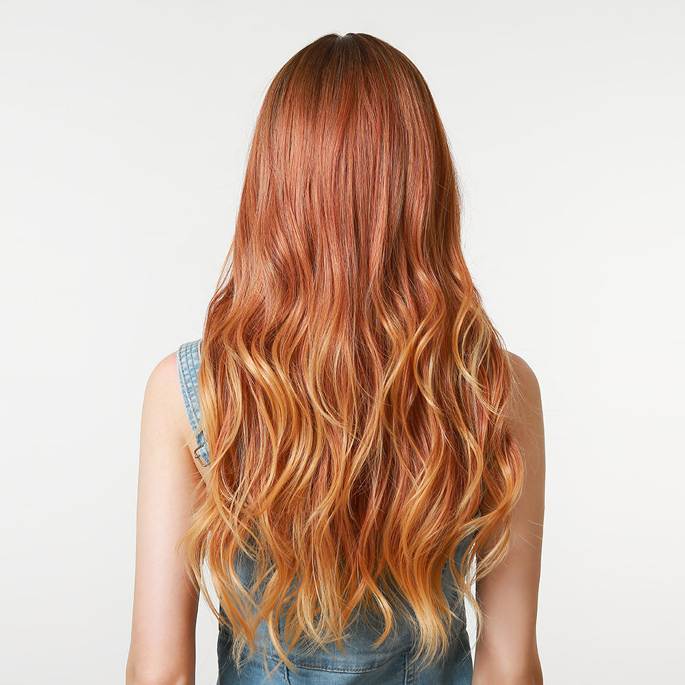 Peruca roscata cu par lung in valuri si breton PER121-8899