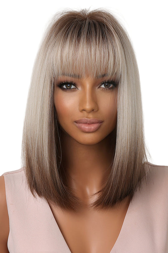 Peruca model bob lung cu breton de culoare saten cu blond PER125-100