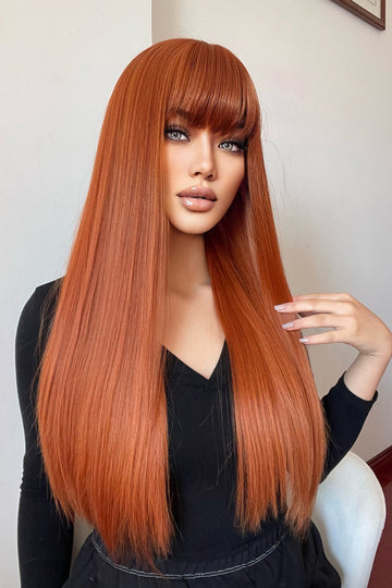 Peruca par lung cu breton de culoare portocalie PER128A-100