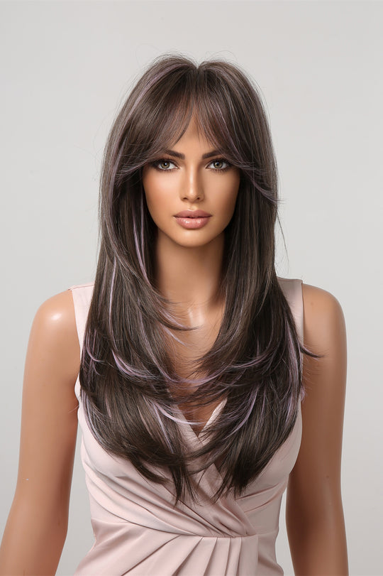 Peruca satena cu suvite roz, par lung PER131-100