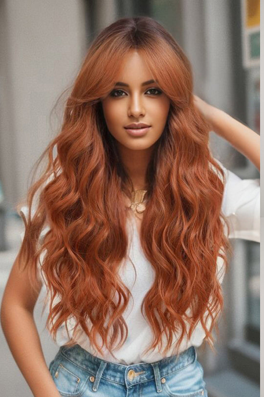 Peruca brunet ombre cu roscat, par lung PER137-100