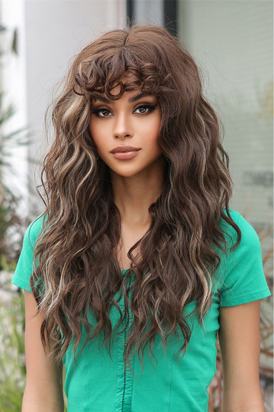 Peruca satena cu suvite blonde cu par lung si breton PER140-100