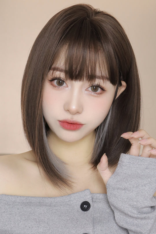 Peruca satena cu suvite albe, tunsoare bob PER142-100