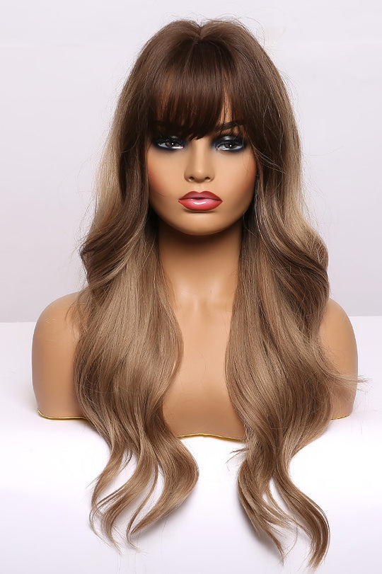 Peruca satena ombre cu par lung usor ondulat si breton PER76A-100