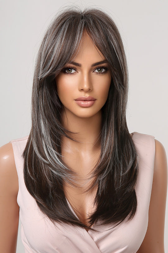 Peruca satena cu suvite albe, par mediu PER80A-100