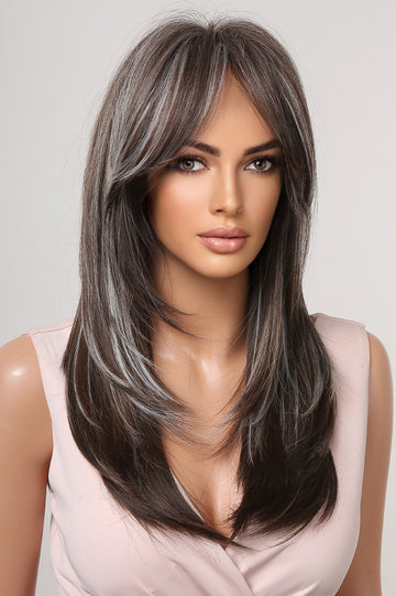 Peruca satena cu suvite albe, par mediu PER80A-100