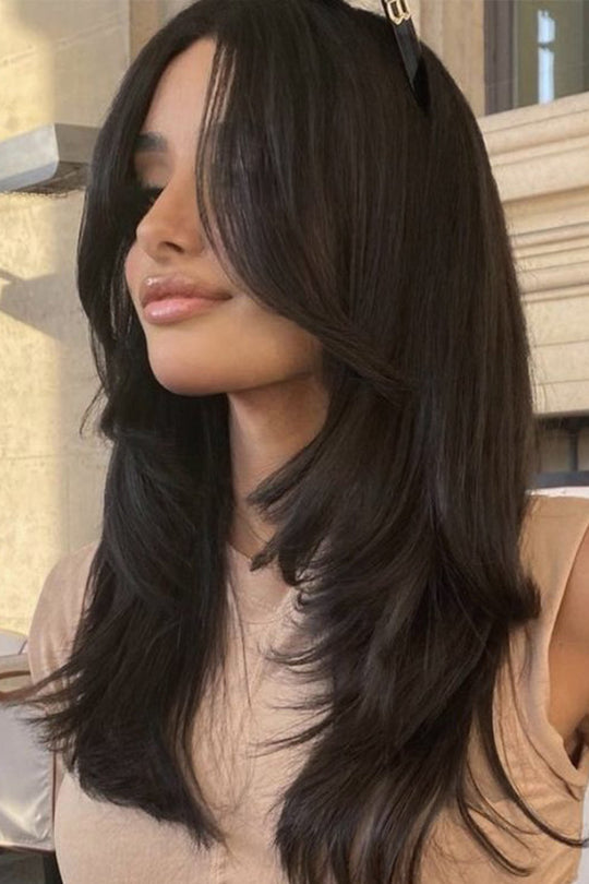 Peruca de culoare brunet cu par lung si breton PER87-811