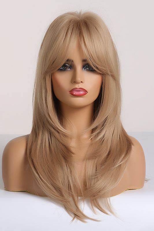 Peruca blond inchis cu par lung si breton PER87B-100