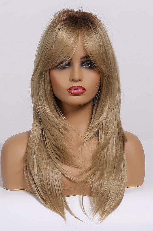 Peruca blond inchis cu par lung si breton PER87C-100