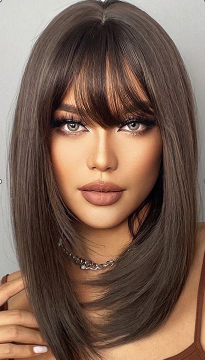 Peruca satena cu tunsoare medie si breton PER90-8