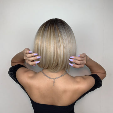 Peruca ombre cu reflexe mov model bob cu breton PER98-9999