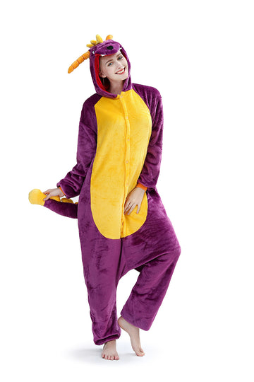 Pijama pufoasa intreaga cu model purple dragon PJM131-910