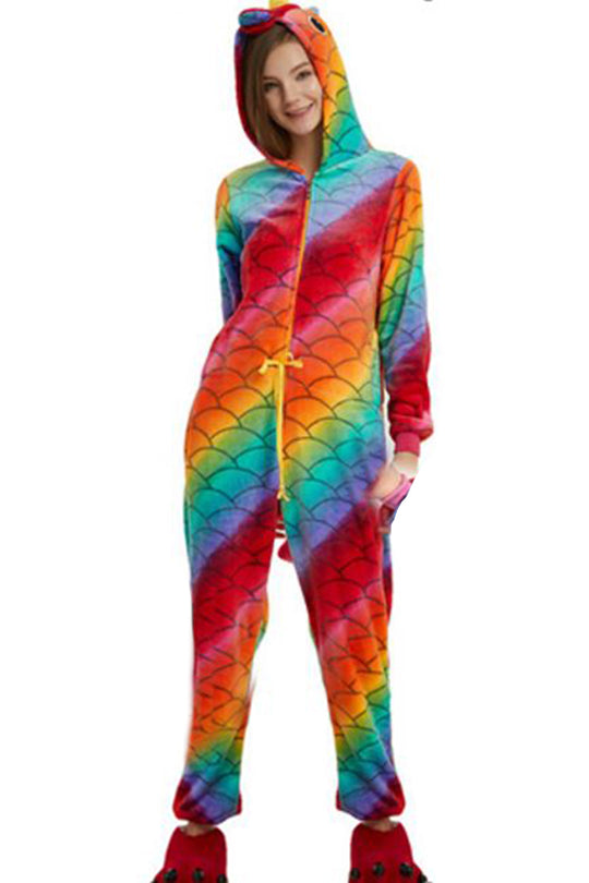 Pijama pufoasa intreaga cu model fish scale belt PJM137-100