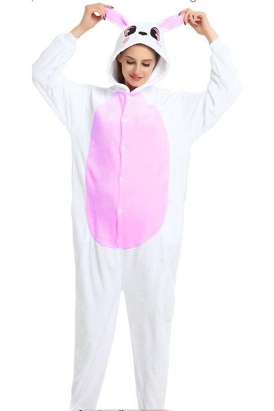 Pijama pufoasa intreaga cu model Pink Rabbit PJM154-25