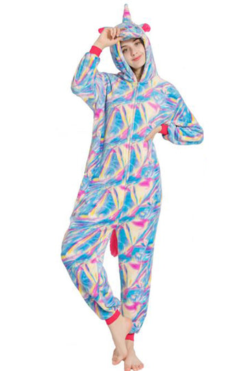 Pijama pufoasa intreaga cu model unicorn multicolor PJM159-45