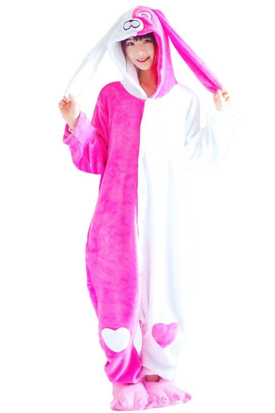 Pijama tip salopeta kigurumi, din material moale si pufos model iepure PJM180-552