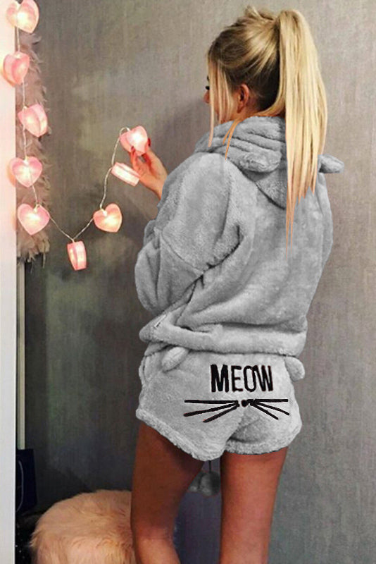 Set pijama pufoasa bluza si pantaloni scurti imprimati PJM191-182