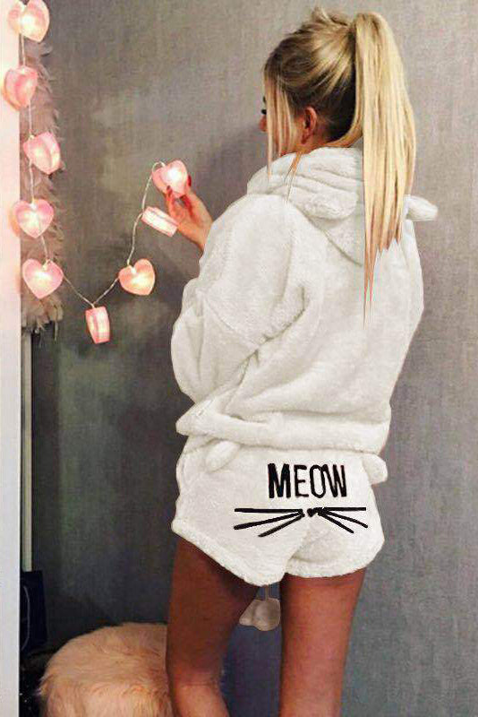 Set pijama pufoasa bluza si pantaloni scurti imprimati PJM191-2