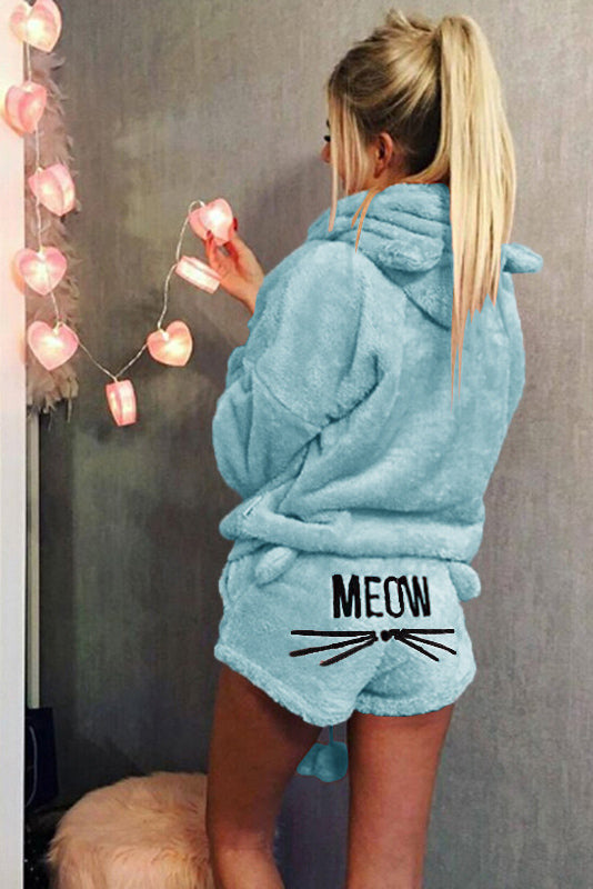 Set pijama pufoasa bluza si pantaloni scurti imprimati PJM191-48