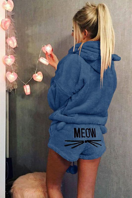 Set pijama pufoasa bluza si pantaloni scurti imprimati PJM191-4