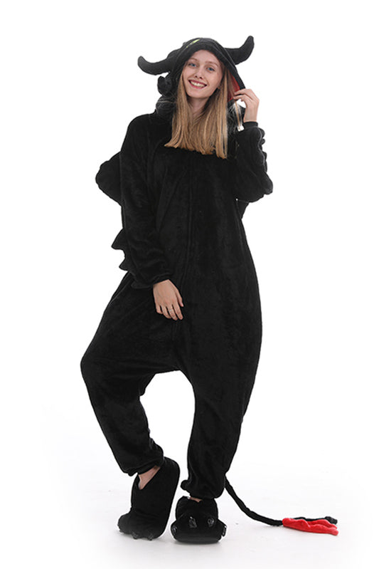 Pijama kigurumi tip salopeta din material pufos, model dragon PJM228-1