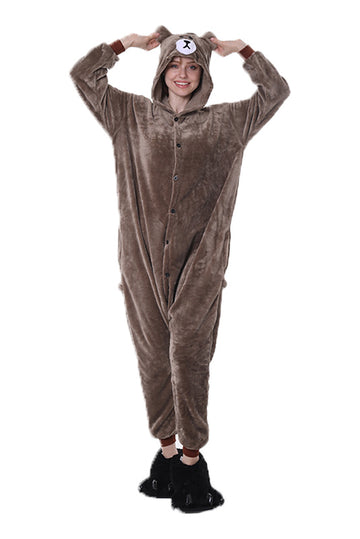 Pijama tip salopeta din material fin la atingere si model ursulet PJM230-8