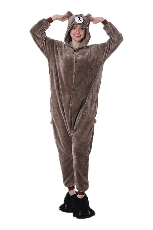 Pijama tip salopeta din material fin la atingere si model ursulet PJM230-8