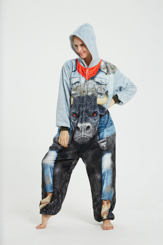 Pijama pufoasa kigurumi cu imprimeu TAUR PJM233-411