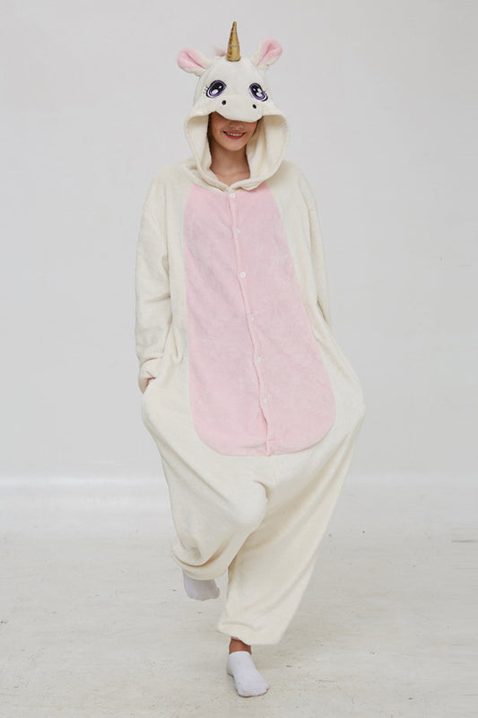 Pijama kigurumi din material pufos cu model UNICORN, PJM244-2